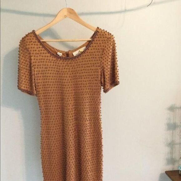 VINTAGE Bronze Beaded Dress 80’s - Picture 3 of 7